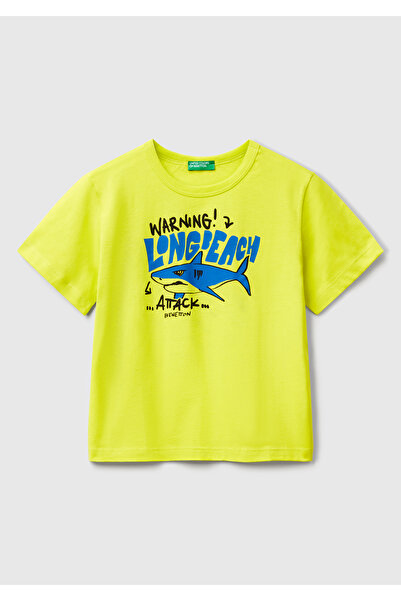 United Colors of Benetton Erkek Çocuk Sarı Grafik Baskılı Kısa Kollu T-Shirt