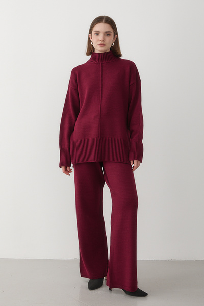 JASTE Women's Oversize Turtleneck Knitwear Sweater & Elastic Waist Pants Set