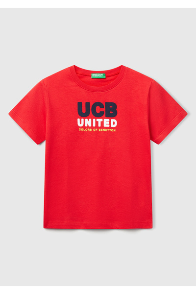United Colors of Benetton Boy's Red Benetton Logo Printed T-Shirt