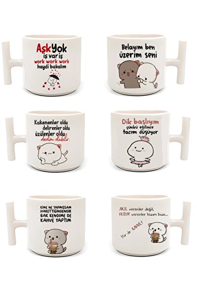 GünayStore Duble Türk Kahvesi Fincanı & Espresso Komik Motto 6'lı T Kulp 200 ...
