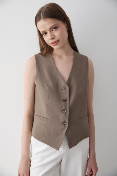 JASTE Women's Khaki Lined Button Detailed Vest