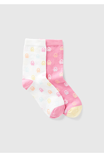 United Colors of Benetton Σετ με 2 μακριές κάλτσες για αγόρια με ροζ μοτίβο