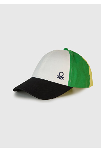 United Colors of Benetton Boy's Black Color Blocked Logo Cap Hat