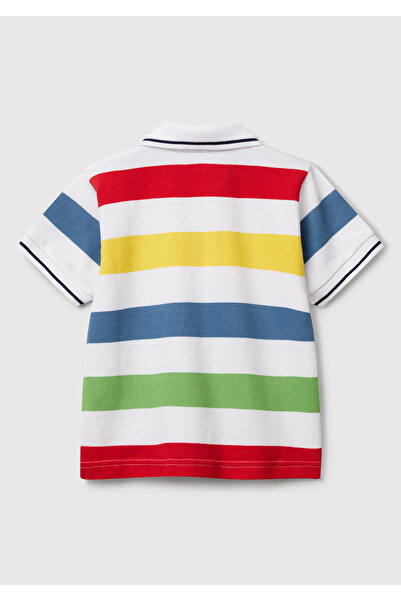 United Colors of Benetton Erkek Çocuk Renkli Mix Çizgili Logo İşlemeli Polo T-Shirt