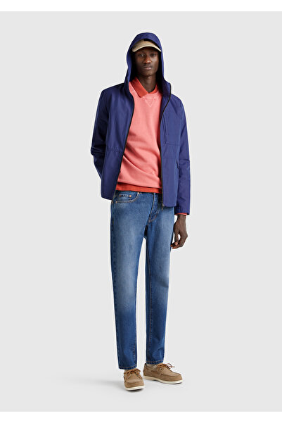 United Colors of Benetton Erkek Lavanta Mavisi Pamuk Karışımlı Önü Yama Cepli Fermuarlı Kapüşonlu Ceket