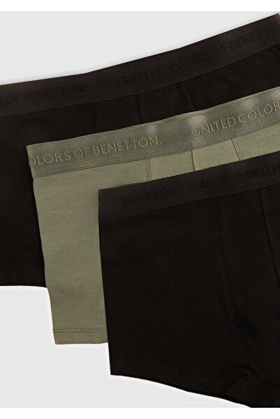 United Colors of Benetton Men's Black Cotton Blend Logo Banded 3-Piece Boxer Set