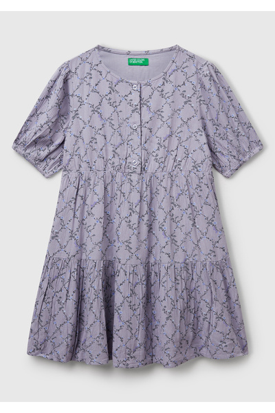 United Colors of Benetton Rochie cu mânecă scurtă, pliată, cu nasturi în față...