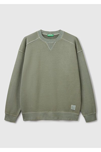 United Colors of Benetton Ανδρικό φούτερ με λογότυπο από πράσινο βαμβάκι με λεπτομέρεια ετικέτας