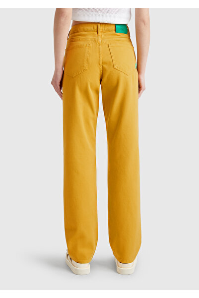 United Colors of Benetton Women's Yellow 100% Cotton Regular Waist Regular Fit Denim Trousers