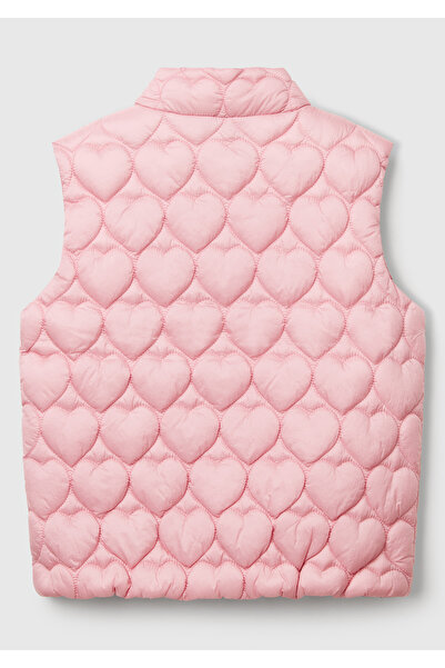 United Colors of Benetton Girl's Pink Heart Patterned Quilted Thin Vest