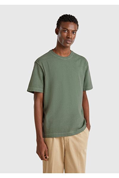 United Colors of Benetton Ανδρικό πράσινο μπλουζάκι από 100% βαμβάκι με τυπωμ...
