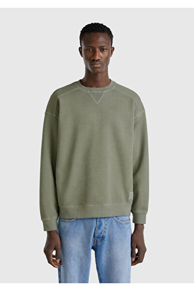 United Colors of Benetton Ανδρικό φούτερ με λογότυπο από πράσινο βαμβάκι με λεπτομέρεια ετικέτας