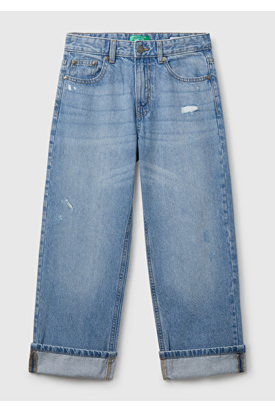 United Colors of Benetton Boy's Light Denim Ripped Distressed Effect Straight Fit Denim Pants