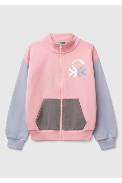 United Colors of Benetton Girl's Pink Mix Glitter Benetton Logo Embroidered Z...