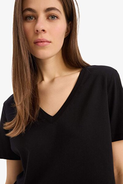 DeFacto Tričko Regular Fit s krátkým rukávem s výstřihem do V – 100% bavlna W9578Az23Sm