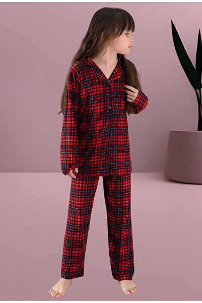 Minimoon Girl's Suede Fabric Button All over Long Sleeve Pajama Set