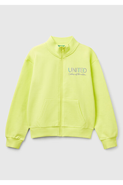 United Colors of Benetton Kız Çocuk Sarı Simli Benetton Logo İşlemeli Fermuar...