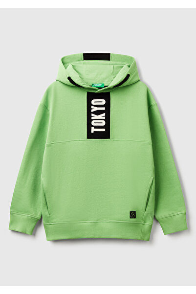 United Colors of Benetton Hanorac cu glugă cu etichetă cu logo-ul cu dungi cu...