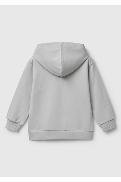 United Colors of Benetton Erkek Çocuk Gri Melanj Marvel Kahraman Baskılı Etiket Logolu Kapüşonlu Sweatshirt