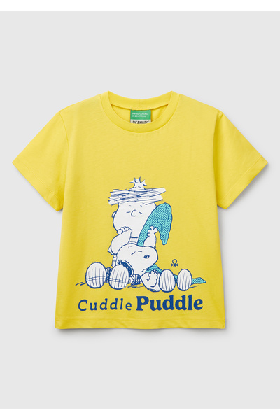 United Colors of Benetton Tricou cu imprimeu cu arahide galbene pentru băiat