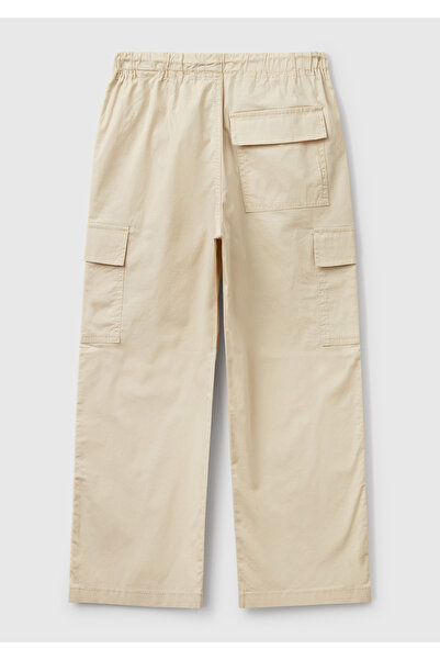 United Colors of Benetton Boy's Ecru Logo Detailed Parachute Trousers