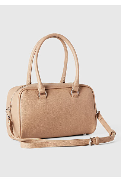 United Colors of Benetton Γυναικεία τσάντα ώμου σε μπεζ ανάγλυφο λογότυπο με διπλή λαβή