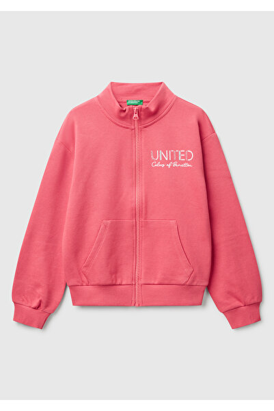 United Colors of Benetton Kız Çocuk Fuşya Simli Benetton Logo İşlemeli Fermua...
