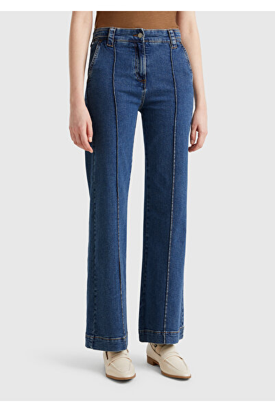 United Colors of Benetton بنطال جينز نسائي من القطن المطاطي باللون الأزرق بخص...