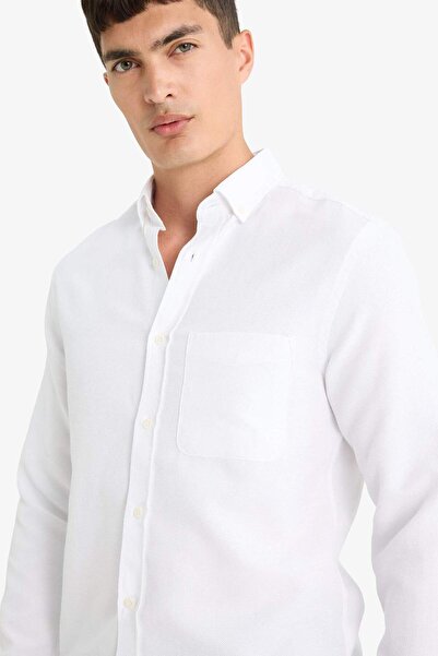 DeFacto Slim Fit Polo Yaka Uzun Kollu Pamuklu Gömlek