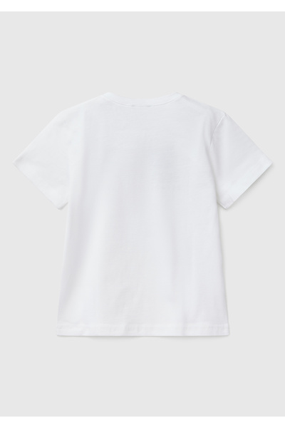 United Colors of Benetton Fiú fehér mogyoró nyomott póló