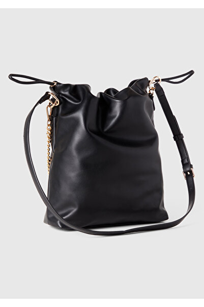 United Colors of Benetton Γυναικεία τσάντα με κορδόνι με λεπτομέρεια αλυσίδας με μαύρο εφέ Napa 3D λογότυπο