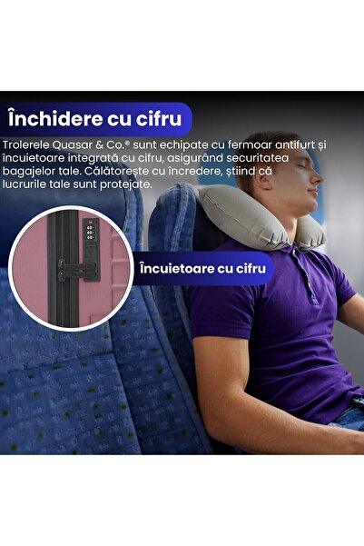 Quasar & Co. Set 2 trolere cabina, Quasar & Co.®,40x30x20cm roti detasabile/55x36x20cm,cifru,ABS,roz pudrat