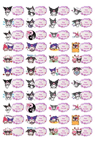 PANDERMA Kuromi Isimli Okul Etiketi seti 156 Adet Kuşe Kağıt (132 küçük 24 bü...