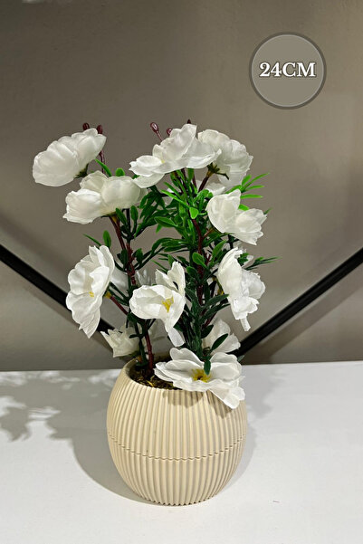 La bella bazar 24cm-mini Yapay Çiçek Dekoratif Saksı Masa Çiçeği Dekor Küçük Boy Doğal Taş Yosunlu Saksıda