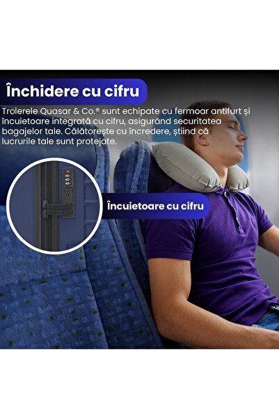 Quasar & Co. Set 2 trolere cabina, Quasar & Co.®,40x30x20cm roti detasabile/55x36x20cm,cifru,ABS,bleumarin