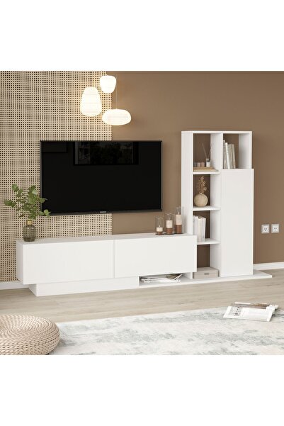 Yurupa Forte Tv Ünitesi Kapaklı Kitaplık Raf Beyaz FOR1-W