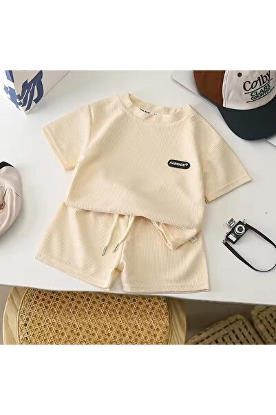 nevrankids Waffle Fashıon Yazlık Şortlu Takım 6 Ay - 3 Yaş Açık Bej