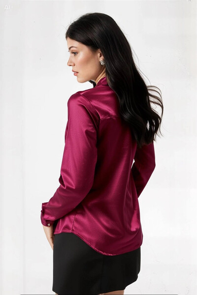 hazelin Women's Burgundy Lightly Draped Satin Surface Shirt Hzl22w-bd139641
