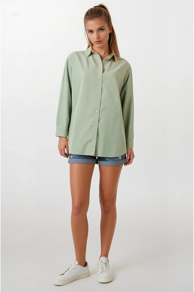 hazelin Γυναικείο Μακρύ Βασικό Πουκάμισο Πράσινο Oversize Hzl22w-bd 139001