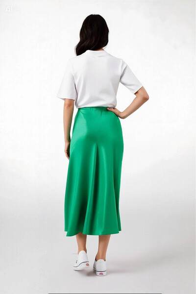 hazelin Green SatinMidiSkirt - Elastic Waist, Surface Hzl23s-bd 1101471