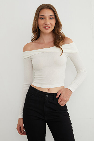 Fulla Moda Bürümcük Fabric Madonna Collar Blouse