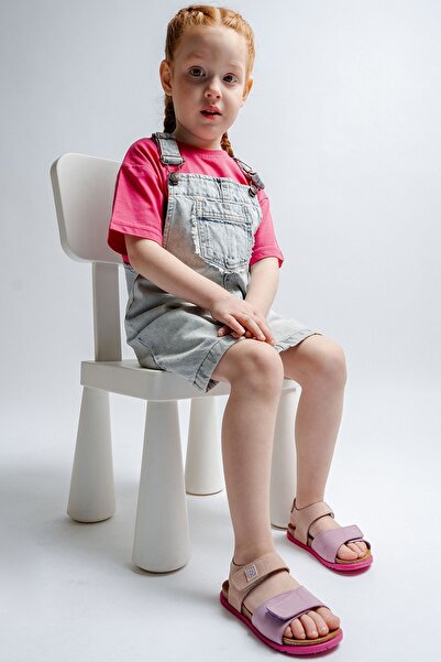 mnpc Unisex Παιδικά Λιλά-Ροζ Γνήσιο Δερμάτινο Σόλα Μανιτάρι Καθημερινά Παιδικά Σανδάλια