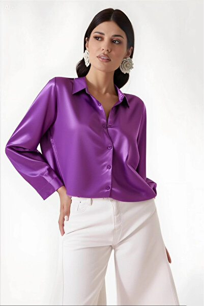 hazelin Women's Lilac Lightly Draped Satin Surface Shirt Hzl22w-bd139641