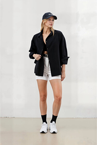 hazelin Cămașă de bază lungă supradimensionată neagră pentru femei HZL22W-BD139001