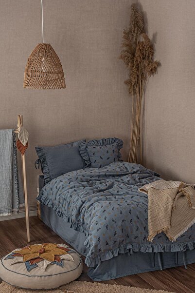 Ecocotton Mirela Bebek Nevresim Takımı Organik Pamuk Müslin Lacivert