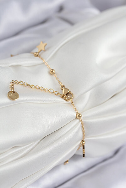 Lisinya سوار نسائي من الفولاذ 316L بتصميم النجوم المتتالية بلون ذهبي -