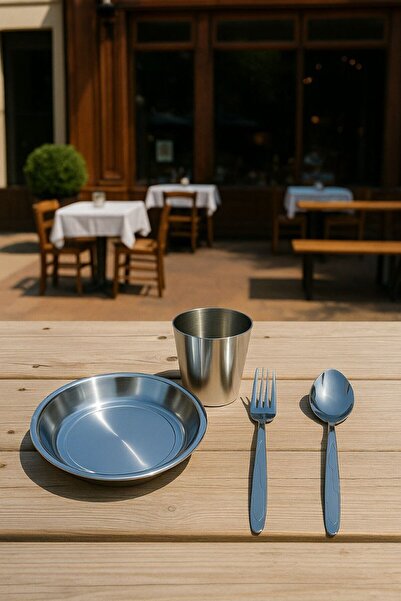 Metler Stainless Steel Tableware Set 4 Pieces |   Plate Fork Spoon Cup |   43...