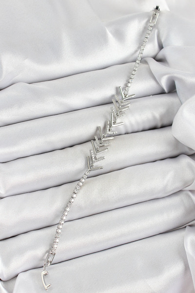 Lisinya سوار نسائي من النحاس الفضي اللون مرصع بحجر الزركون على شكل ظهر السمكة -