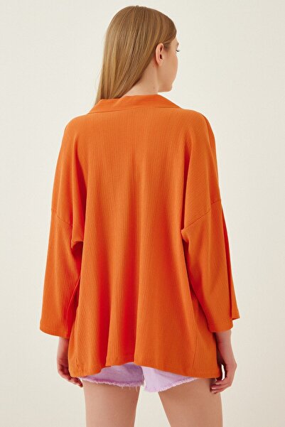 hazelin Women's Orange Open Front Layered Collar Textured Seasonal Jacket Hzl22S-Bd158621