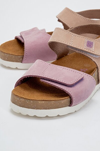 mnpc Unisex Kids Lilac-Pink Genuine Leather Cork Sole Daily Kids Sandals